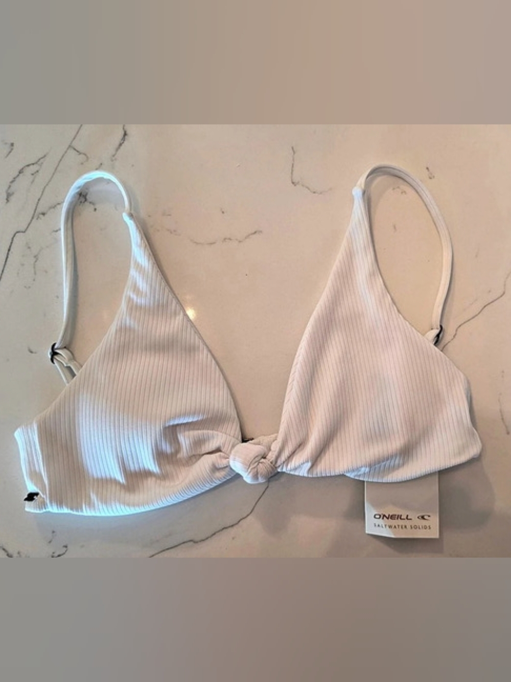 O'Neill Saltwater Solids Knotted Triangle Ribbed White Bikini Top Women's Small